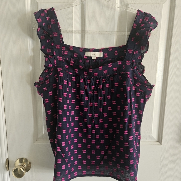 NWOT LOFT Clip Ruffle Square Neck Top - Picture 1 of 9